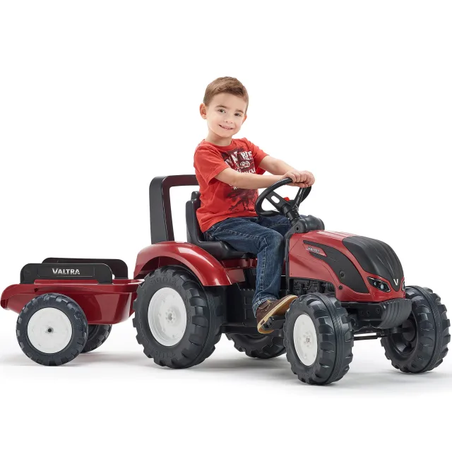 Valtra S4 pedāļu traktors ar piekabi, bordo krāsā
