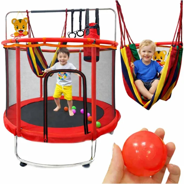 Bērnu batuts dārza bumbu tīkls basketbola 150cm sarkans