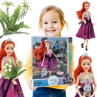 Emi Style Fashion lelle 32 cm — stilīga princese rozā kleitā ar aksesuāriem
