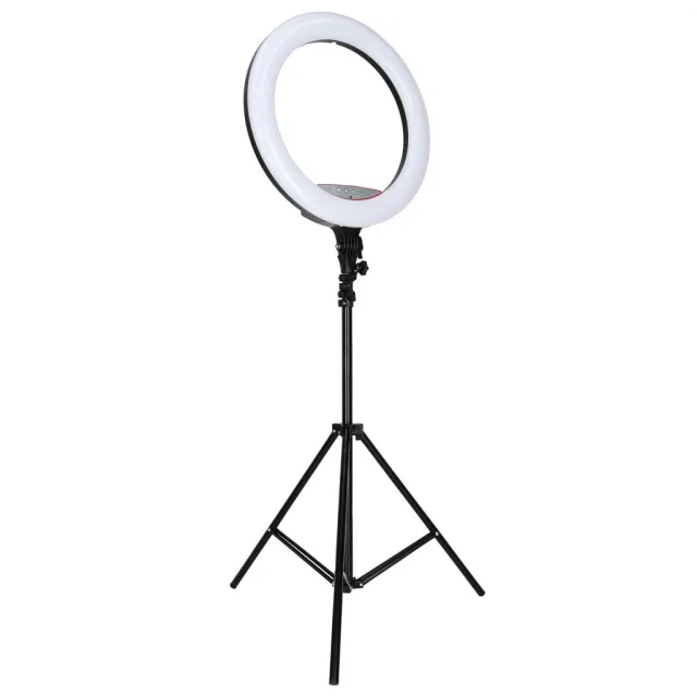 RGB LED gredzenveida lampa selfiju video uzņemšanai ar statīvu un tālvadības pulti, 45 cm
