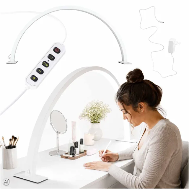 LED kosmētiskā lampa bez ēnām, galda lampa manikīram, ar izliektu loku, balta