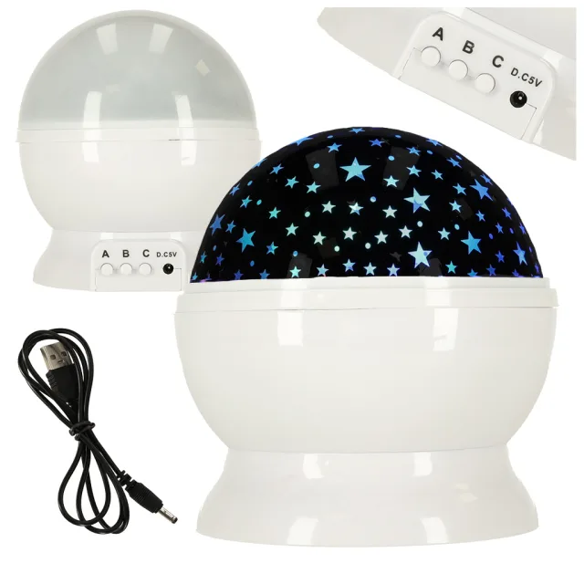 Zvaigžņu projektora nakts gaisma 2in1 USB balta