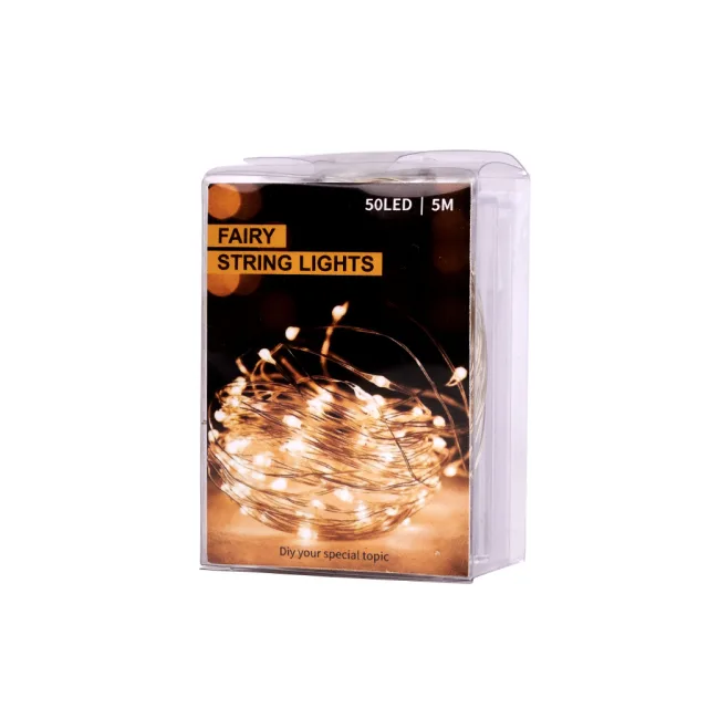 LED dekoratīvās vadu gaismas 5m 50LED auksti balta