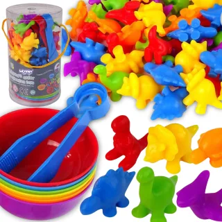 Montessori izglītojošā spēle — krāsu šķirotājs „Dinozauri”, 56 gab.