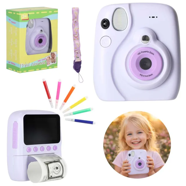 Digitālais instant fotoaparāts 16x 128GB kasetnes marķieri purpursarkans