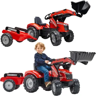 Pedāļu traktors Massey Ferguson 8740S ar kausu un piekabi