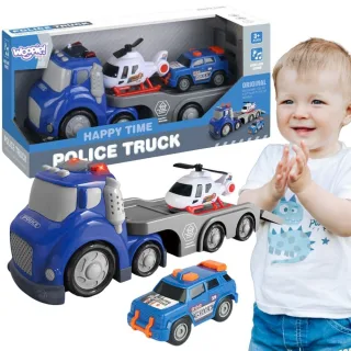 Zilā policijas evakuatora kravas automašīna City Truck ar skaņas un gaismas efektiem