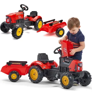 Supercharger traktors ar pedāļiem, piekabi un atveramu motora pārsegu, sarkans, 2–5 gadi