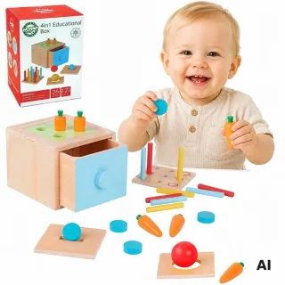 Koka izglītojošā atvilktne 4-in-1 Montessori šķirotājs — burkānu spēle