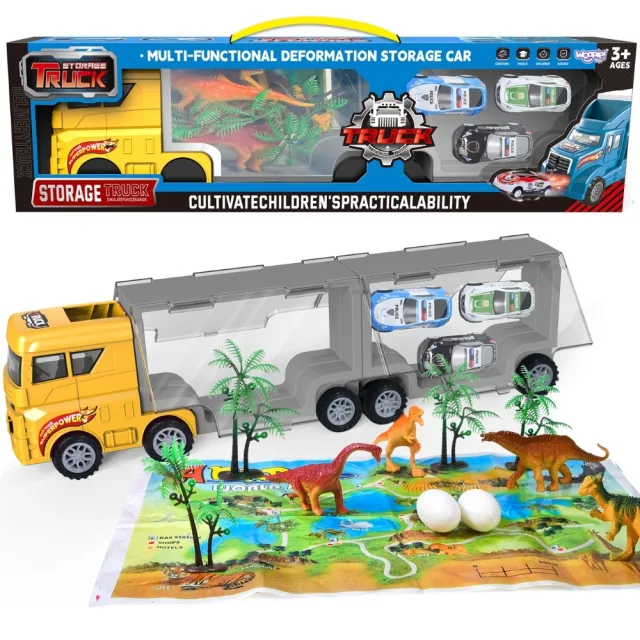2 vienā kravas auto, dinozauru komplekts + makets