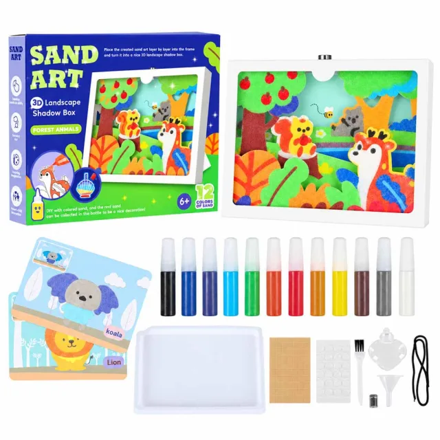 Smilšu krāsošanas komplekts – 3D smilšu gleznas, meža dzīvnieku komplekts
