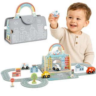 Mini pilsētas pārnēsājamais komplekts ar automašīnām