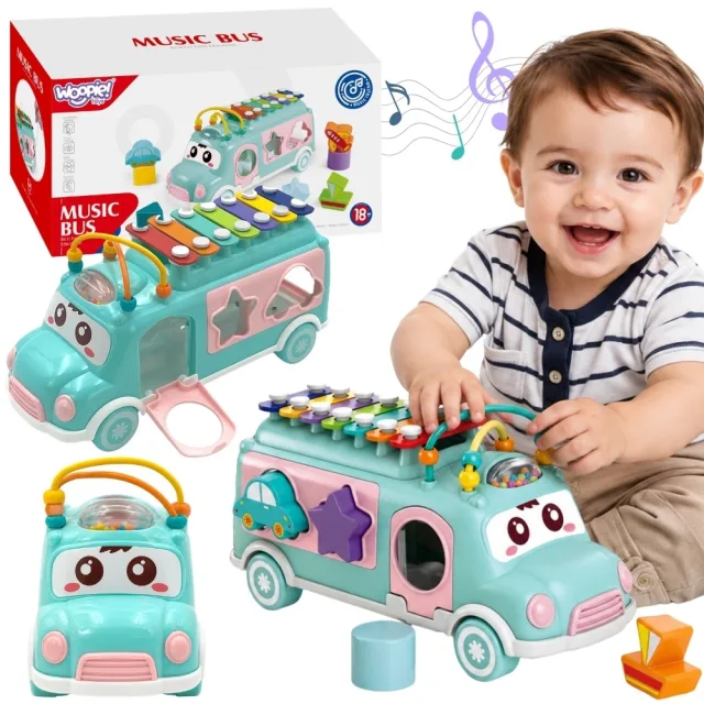 WOOPIE BABY muzikālā automašīna šķirotājs ar ksilofonu, zaļa
