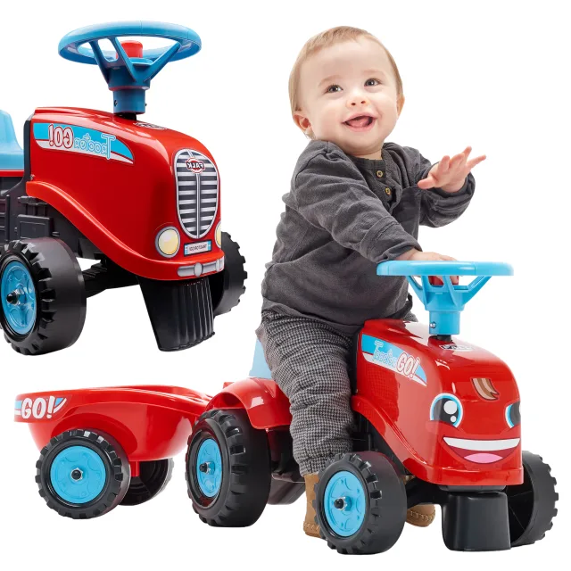 Traktors-stumjamais Tractor Go! ar piekabi, sarkans, 1–3 gadi