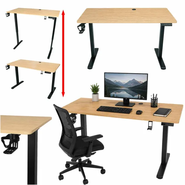 Elektriski regulējams rakstāmgalds ar atmiņas funkciju un vadības paneli, 120x60 cm, koka