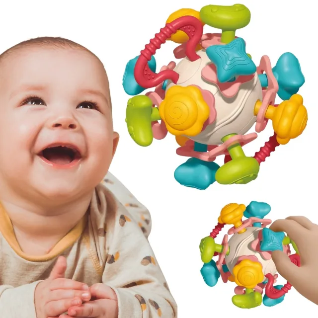 Mīksta 4-in-1 sensorā grabošā rotaļlieta-zobgrauznis zīdaiņiem