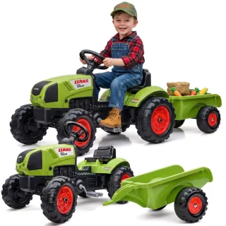 CLAAS Arion pedāļu traktors ar piekabi un skaņas signālu