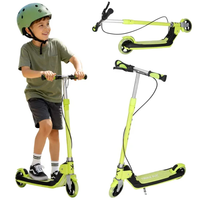 Bērnu skrejriteņš TRIKE FIX, divriteņu, ar LED apgaismojumu, salokāms, ar divkāršiem bremzēm, neona zaļā krāsā
