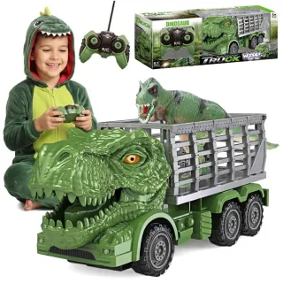 Tālvadības RC dinozaura automašīna, zaļa, ar figūriņu