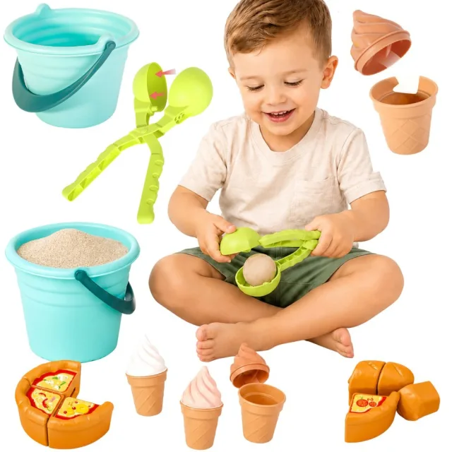 Smilšu komplekts FUN ICE CREAM, 2-in-1 saldējuma un sniega bumbu fabrika, 15 gab.