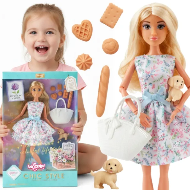 Lily lelle 30 cm ar pavasara kleitu, sunīti un piknika piederumiem