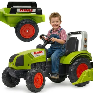 Claas pedāļu traktors ar piekabi
