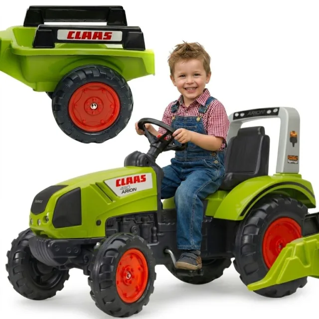 Claas pedāļu traktors ar piekabi