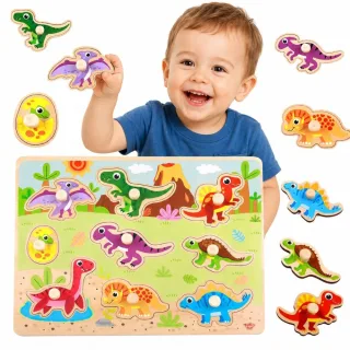 Koka Montessori puzle ar dinozauru formām