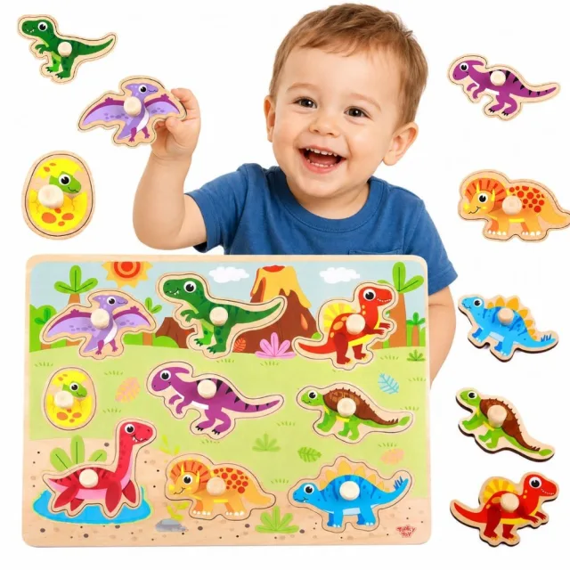 Koka Montessori puzle ar dinozauru formām