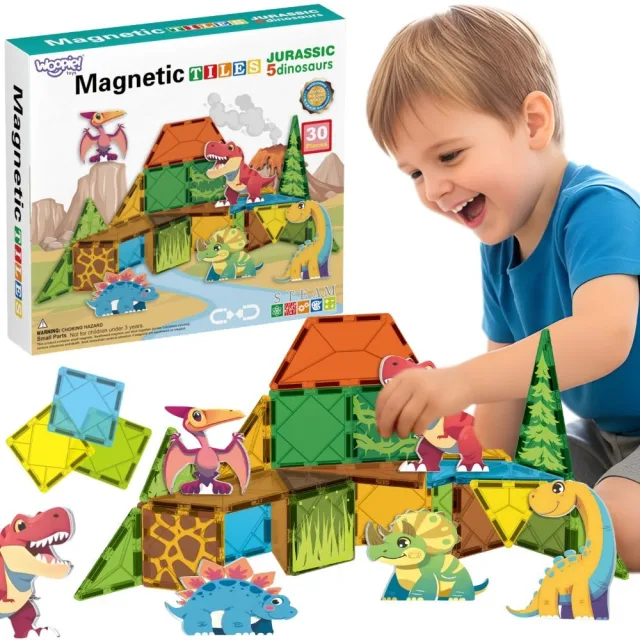 Magnētisko būvkonstrukciju kluču komplekts, 7,5 cm, dinozauri, 30 gab.